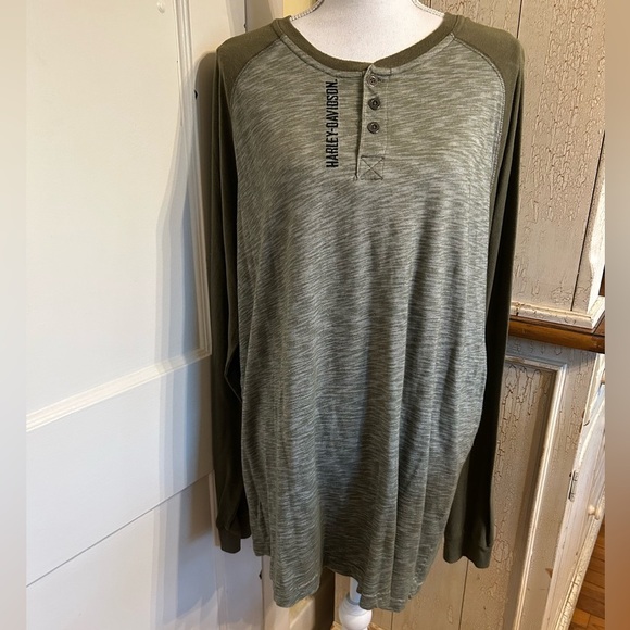 Men’s Harley-Davidson Green Long Sleeve Tee Relaxed Fit - Picture 1 of 13